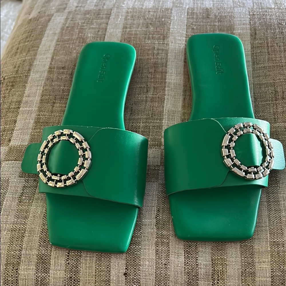 Green Slide Sandals